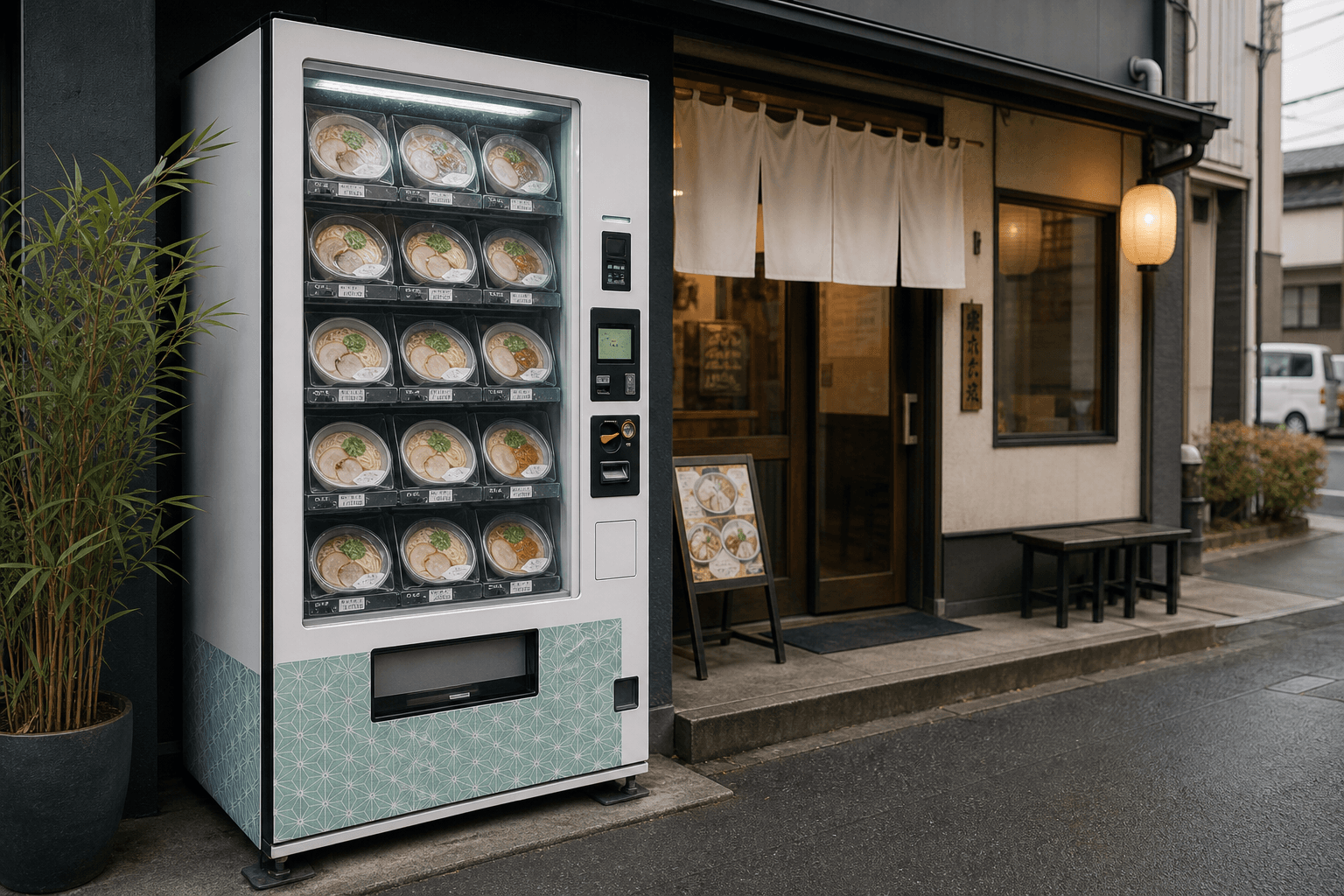Japanese ramen vending machines photographed for Ramen Vending Machines in Japan